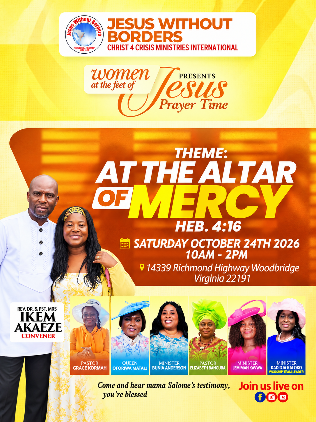 Women at the Feet of Jesus Prayer Time — At the Altar of Mercy, October 24, 2026